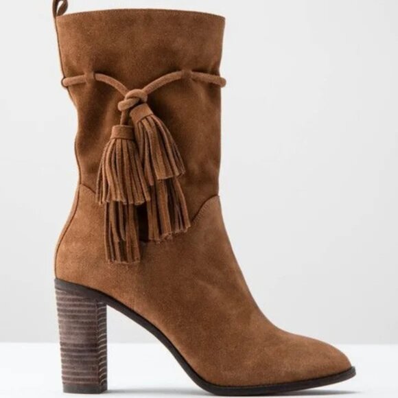 Boden Slouchy Tassel Boot Tan Suede Size 38 US7